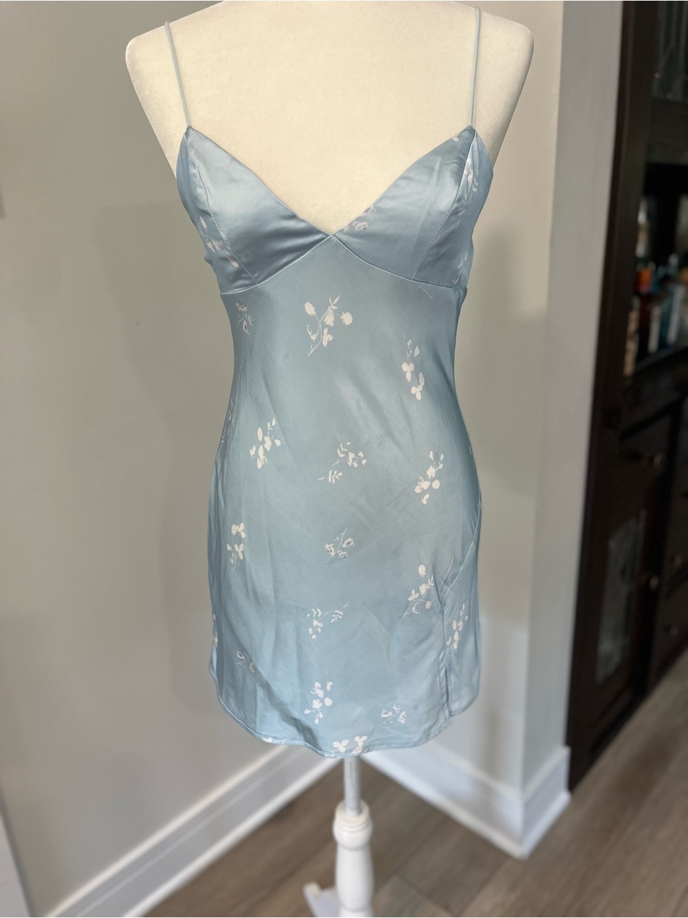 Princess Polly Light Blue Satin Floral Slip Dress